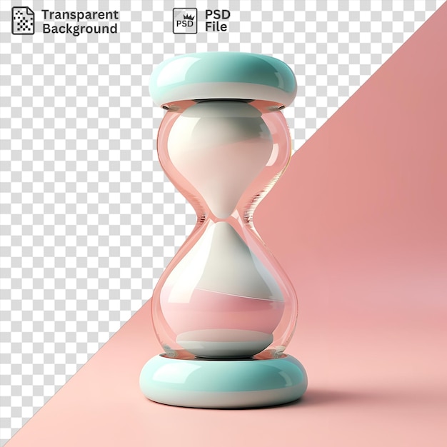 PSD egg timer in a glass vase on a pink background