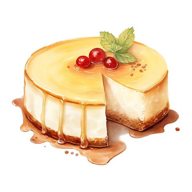 Eggnog Flan Foods Illustration Watercolor Style AI Generated