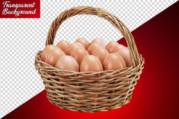 PSD eggs in a wooden basket isolated on white background