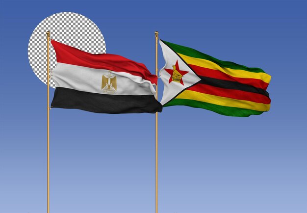 Egypt and Zimbabwe Wavy Flags Together Bilateral Relations 3D Rendering