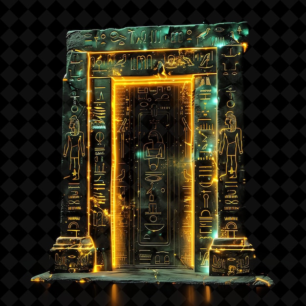 Egyptian Tomb Gate With Hieroglyphics and Mummies Made With PNG Y2K Shape Neon Color Collection