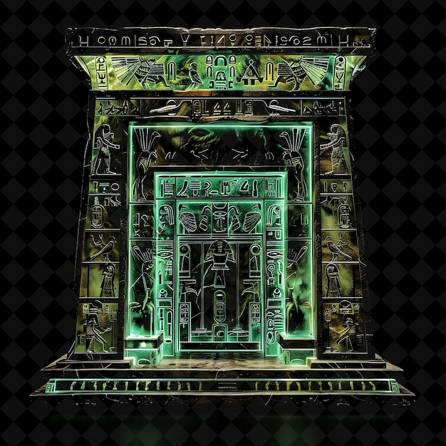 PSD egyptian tomb gate with hieroglyphics and mummies made with png y2k shape neon color collection