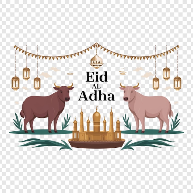 PSD eid al adha decorations featuring animals isolate on transparent background