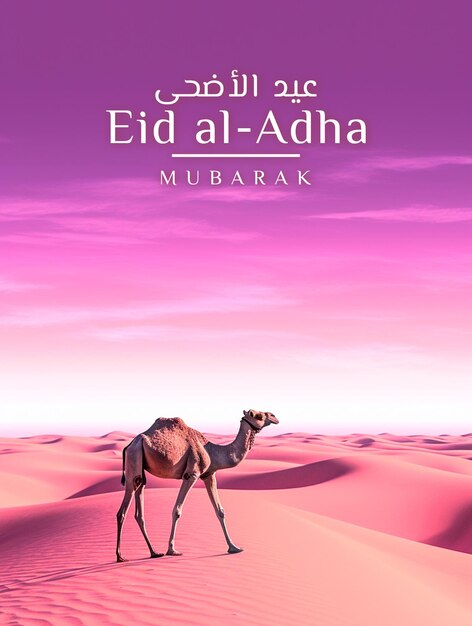 Eid al adha greeting with camel in beautiful night Background