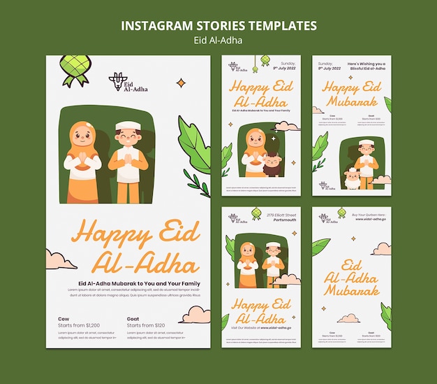 Eid al-adha instagram stories collection with people praying