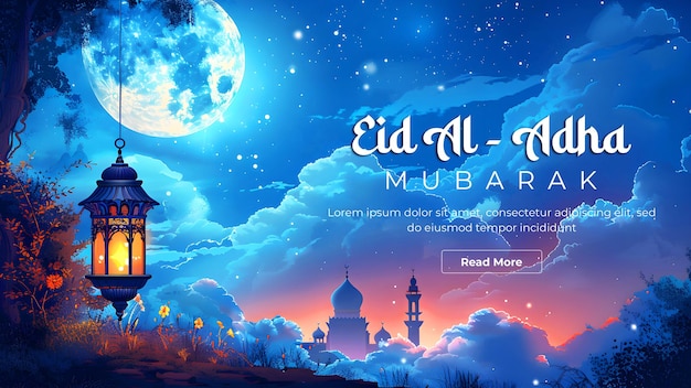 Eid al adha mubarak facebook cover template with islamic decoration