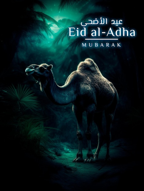 Eid Al Adha Mubarak greeting card with camel Eid Mubarak