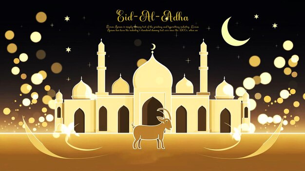 Eid Al Adha Mubarak greeting lantern moon goat shadow background festival