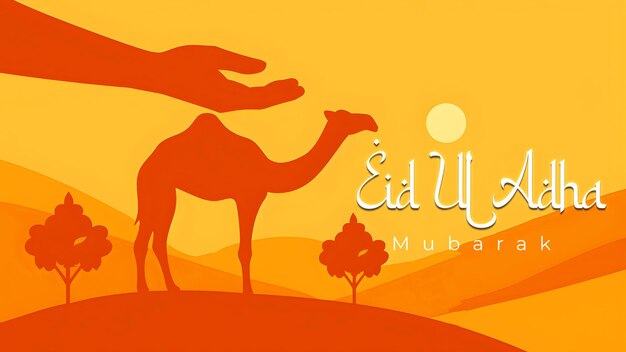 PSD eid al adha mubarak islamic banner template with mosque and goat