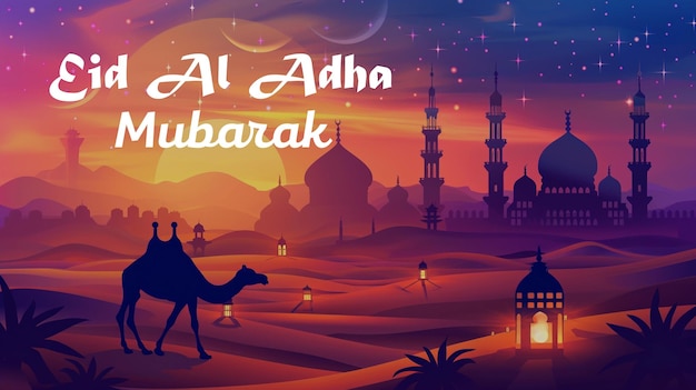 Eid al Adha Mubarak Islamic festival background and Eid Mubarak PSD Template