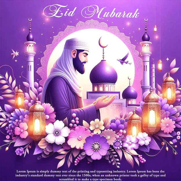 Eid Al Adha mubarak Islamic festival celebration a man prayer background