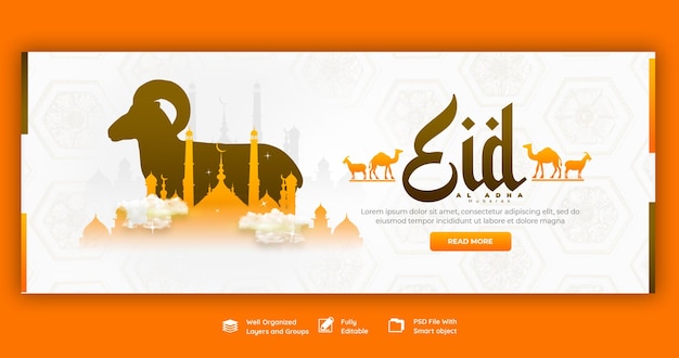 PSD eid al adha mubarak islamic festival facebook cover template