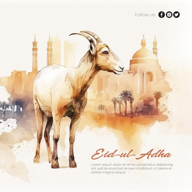 Eid al adha mubarak islamic festival greeting watercolor effect