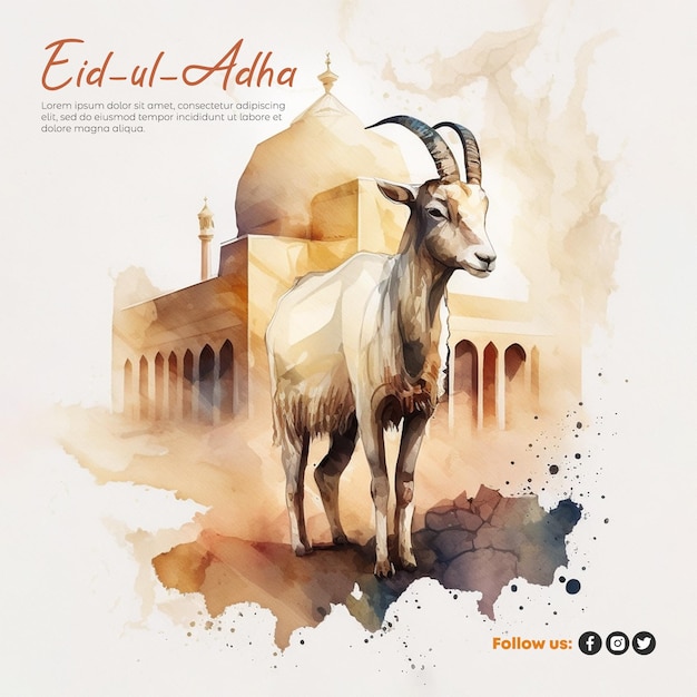 Eid al adha mubarak islamic festival greeting watercolor effect