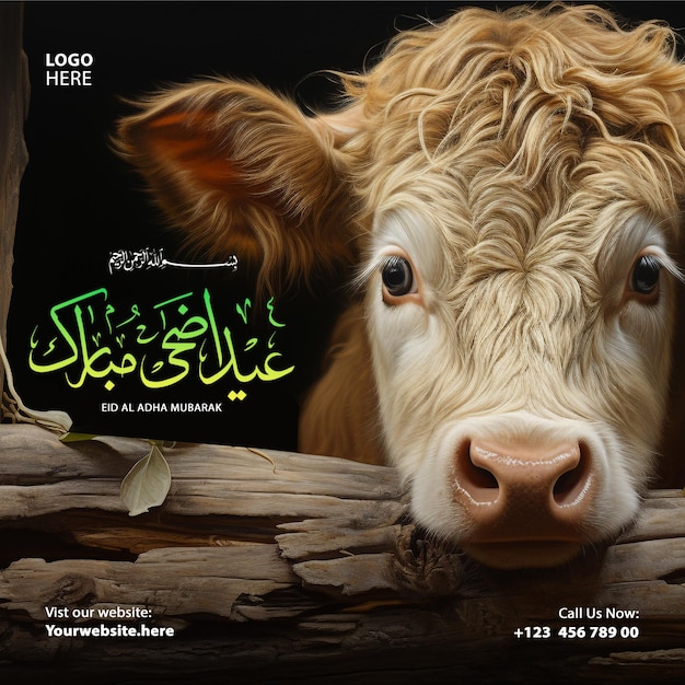 Eid al adha mubarak islamic festival social media banner instagram post adorable white cow