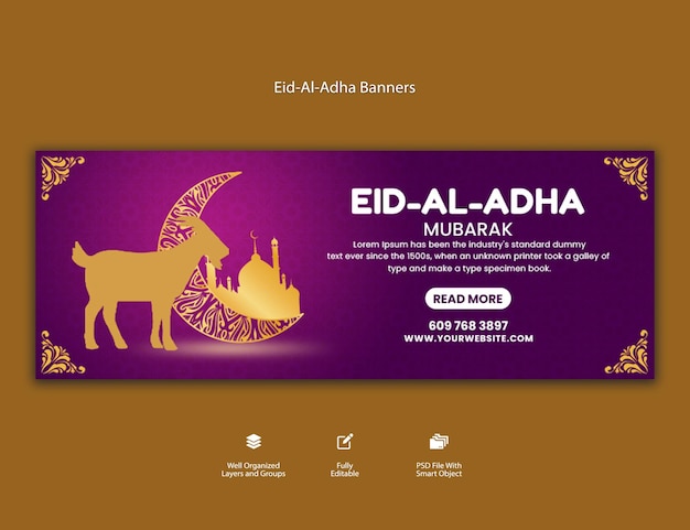 Eid al adha mubarak islamic festival social media banner template PSD