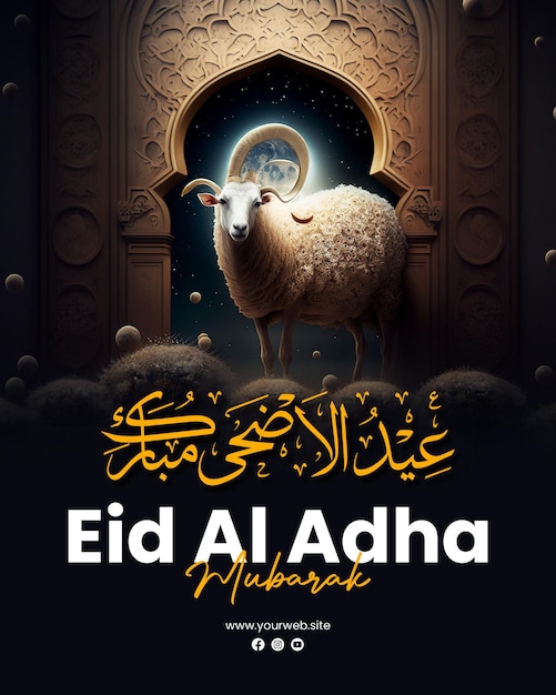 eid al adha mubarak poster template with sheep background