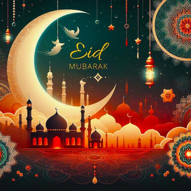 Eid Al Adha Mubarak religious Islamic festival background design vector