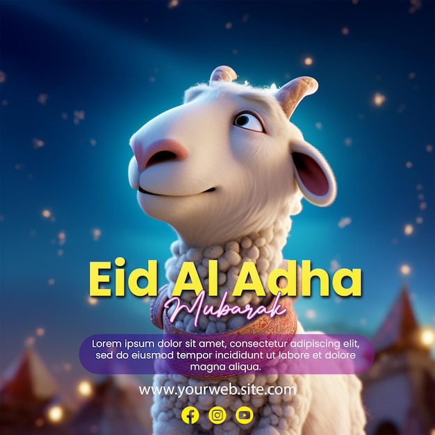 eid al adha mubarak a sheep standing gaze at the crescent moon