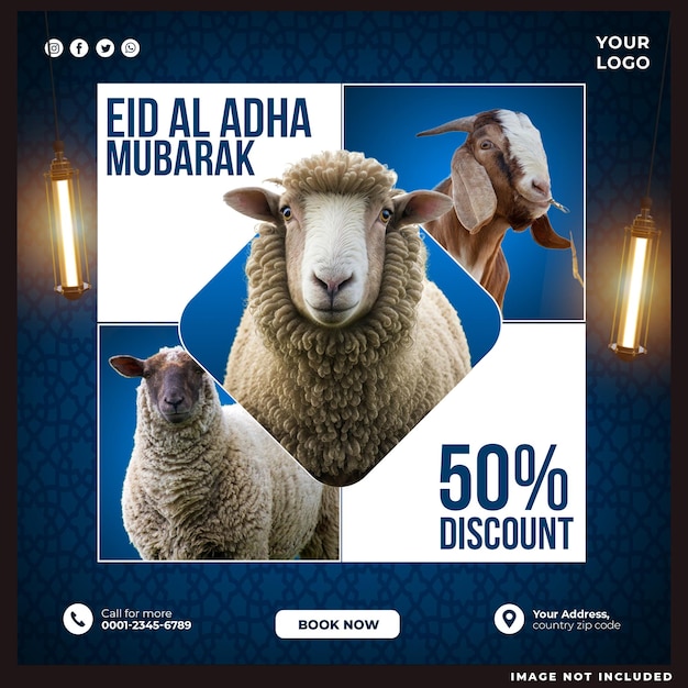 Eid al adha mubarak social media post design template