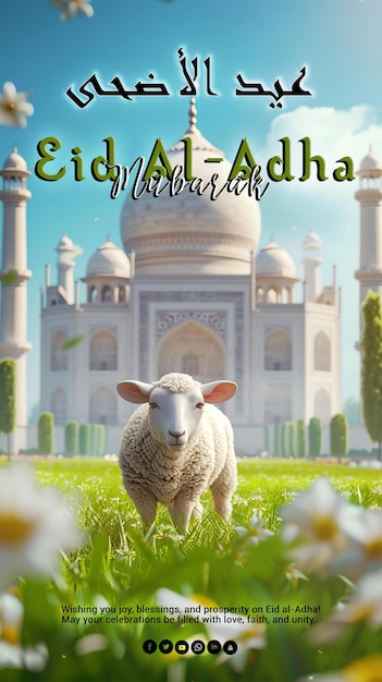 Eid Al Adha mubarak social media poster design with islamic background