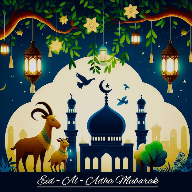 eid al adha mubarak social media story design with animals