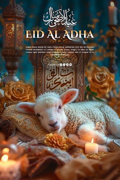 Eid al adha poster template with a sheep background