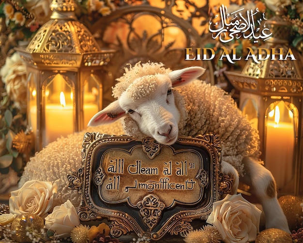 Eid al adha poster template with a sheep background