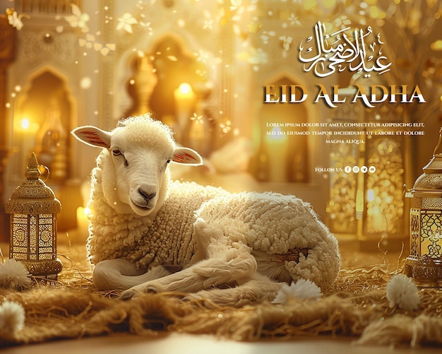 Eid al adha poster template with a sheep background