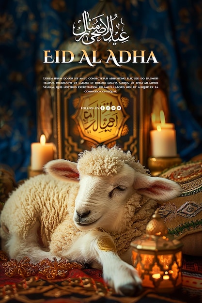 Eid al adha poster template with a sheep background