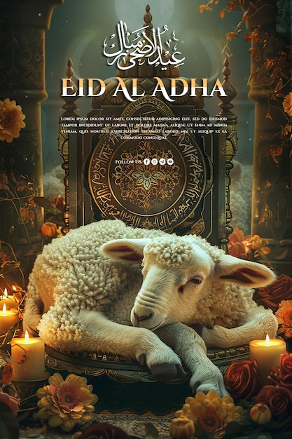 Eid al adha poster template with a sheep background