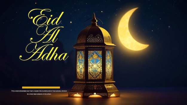 EID AL ADHA poster with a lamp and moon on it