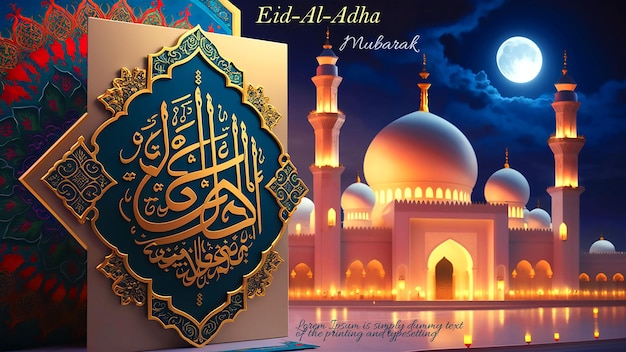 Eid al adha shiny golden greeting in arabic style