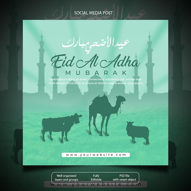 Eid al adha social media post, blue theme