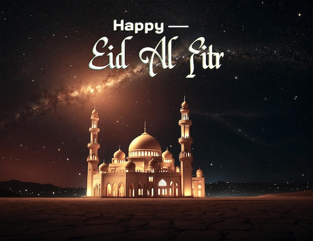 Eid Al Fitr Eid Mubarak mosque Islamic background design with moon