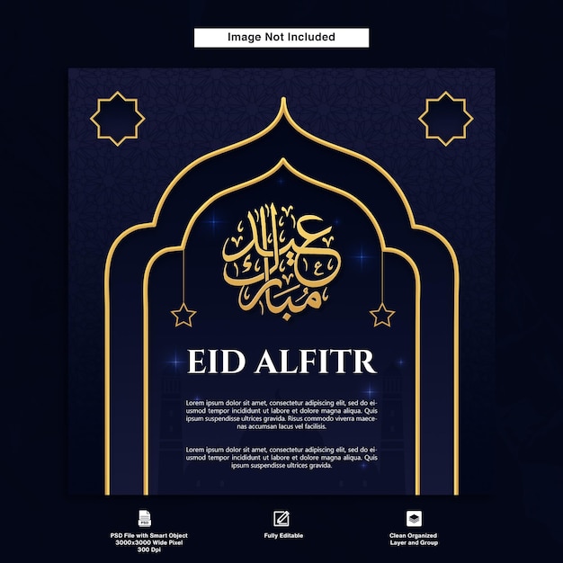 Eid Al Fitr Greeting Postcard Design Luxury Elegant Template