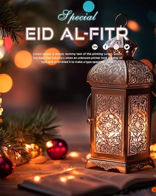 Eid al Fitr Poster Banner Design With Arabian Style Ramadan Kareem Background