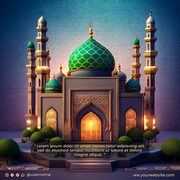 Eid al fitr social media template with mosque background