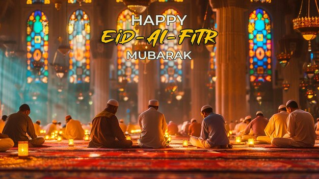 Eid Al Fitr special greeting card with a psd background