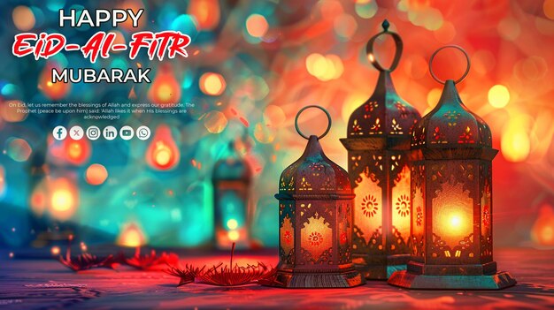 Eid Al Fitr special greeting card with a psd background