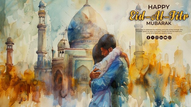 Eid Al Fitr special greeting card with a psd background