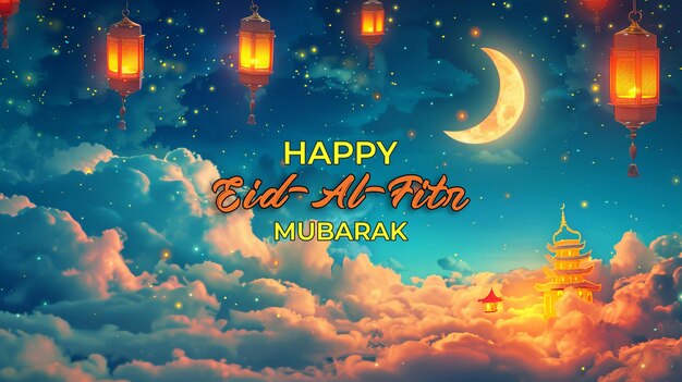 Eid Al Fitr special greeting card with a psd background