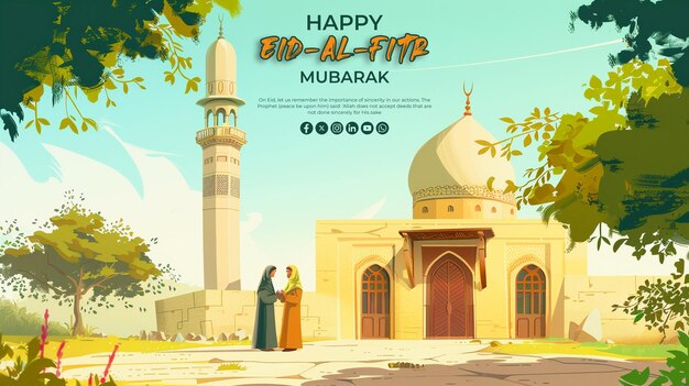 Eid Al Fitr special greeting card with a psd background