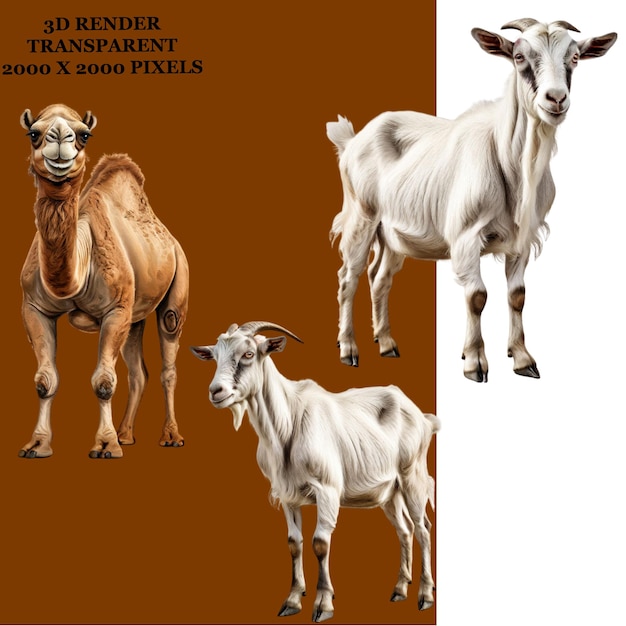 Eid alAdha and Cow camel goat lamb happy with white background