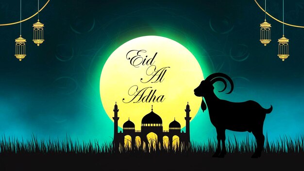 PSD eid aladha a poster for an arabic mosque with a goat on it