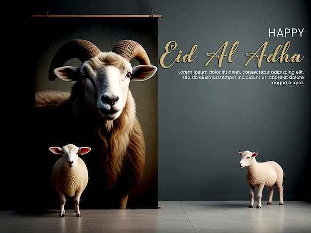 Eid alAdha poster with a strange cloud sheep named Lumina with a body with soft fur as white as mo