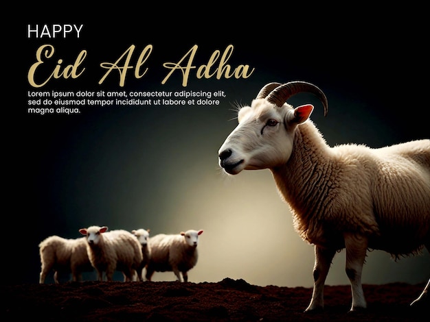 PSD eid aladha poster with a strange cloud sheep named lumina with a body with soft fur as white as mo