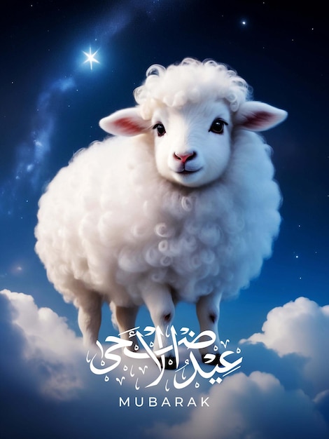 Eid alAdha poster with a strange cloud sheep named Lumina with a body with soft fur as white as mo