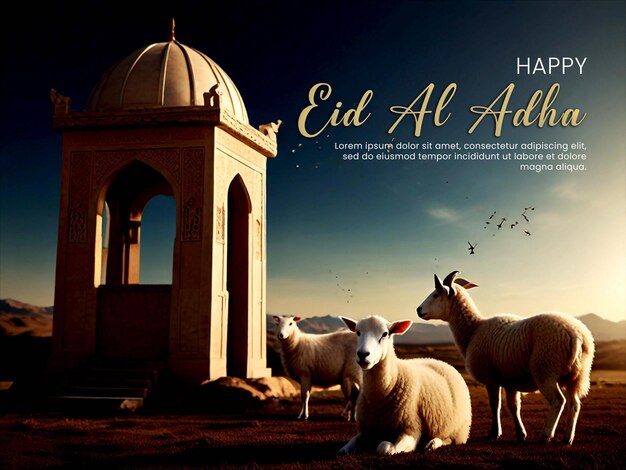 PSD eid aladha poster with a strange cloud sheep named lumina with a body with soft fur as white as mo