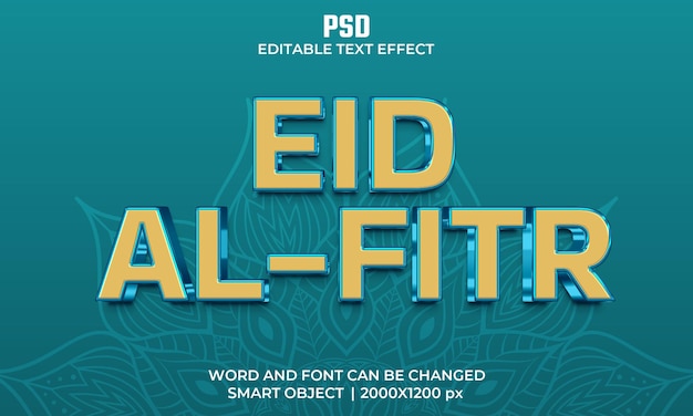 PSD eid alfitr 3d editable text effect premium psd with background